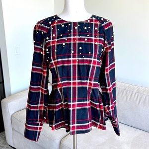 H&M plaid top with pearl detail